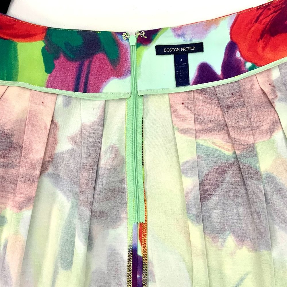 Boston Proper Floral Full Pleated Pockets Skirt Sz 4 - Picture 9 of 16